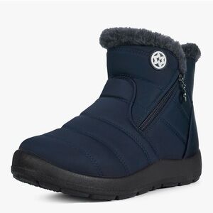 women's fur-lined winter ankle snow boots in navy blue size 38
